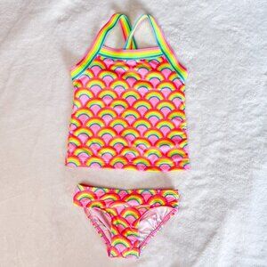 Lands' End Two Piece Tankini Swimsuit | Toddler Girls | 2T | Rainbows | Pink